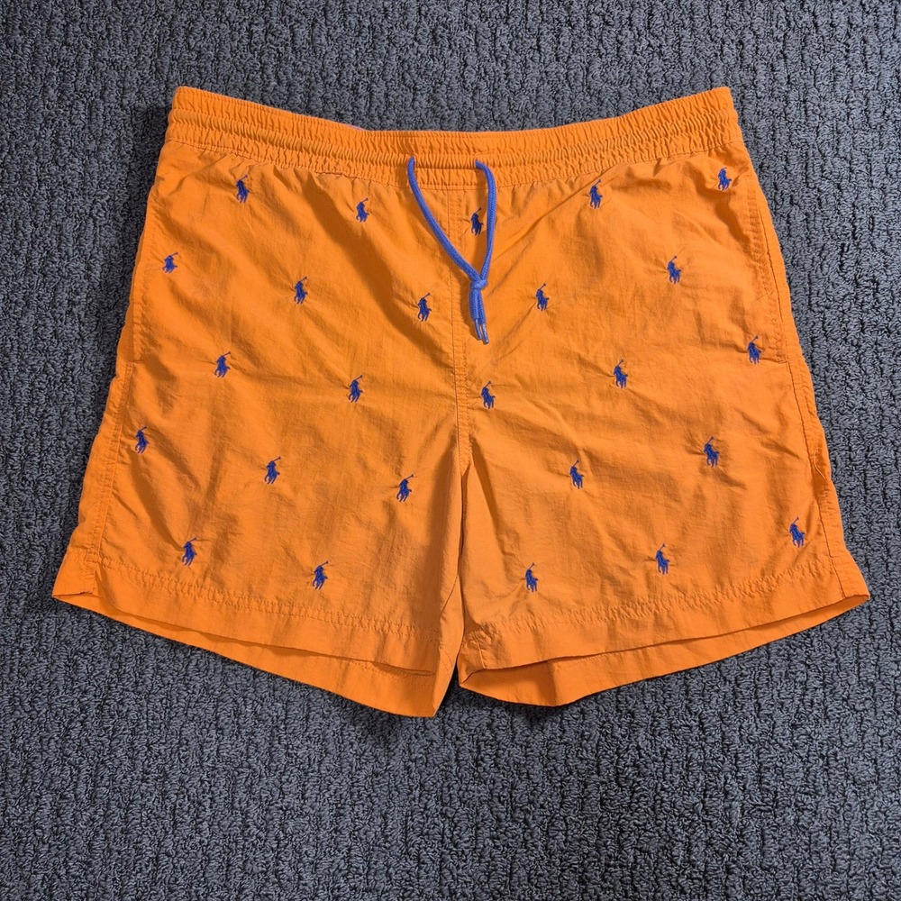 Polo Ralph Lauren Swim Trunks Men S Orange Blue All Over Pony Logo Embroidered